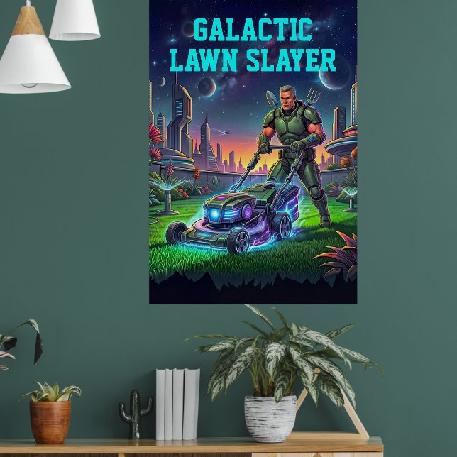 Galactic Lawn Slayer Retro Comic Space Astronaut Poster (Living Room 1)