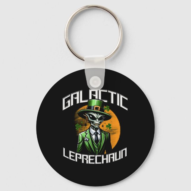 Galactic Leprechaun Saint Patricks Day Alien Adven Keychain (Front)