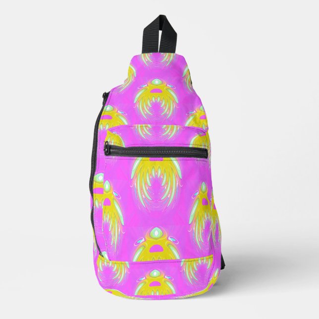 Galactic Magenta Glow Sling Backpack Bag (Front)