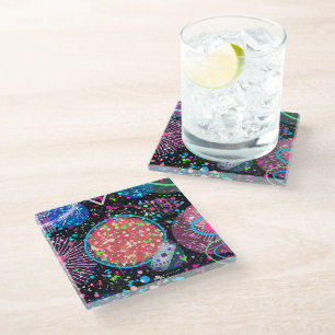 Galactic Neighborhood: Abstract Art Postcard Glass Coaster
