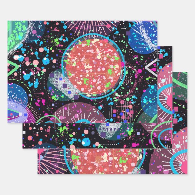 Galactic Neighborhood: Abstract Art  Wrapping Paper Sheets (Set)