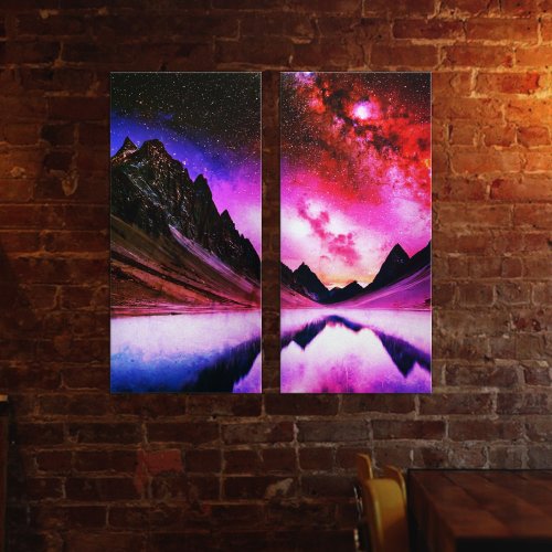 Galactic night alien planet landscape two panel canvas print