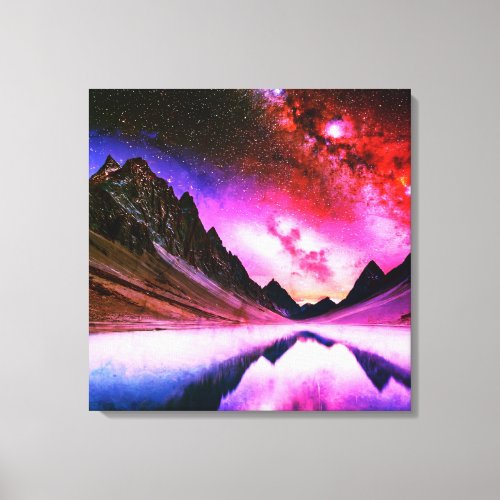 Galactic night distant planet landscape canvas print