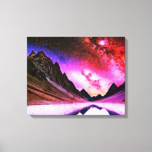Galactic night distant planet landscape canvas print (Front)