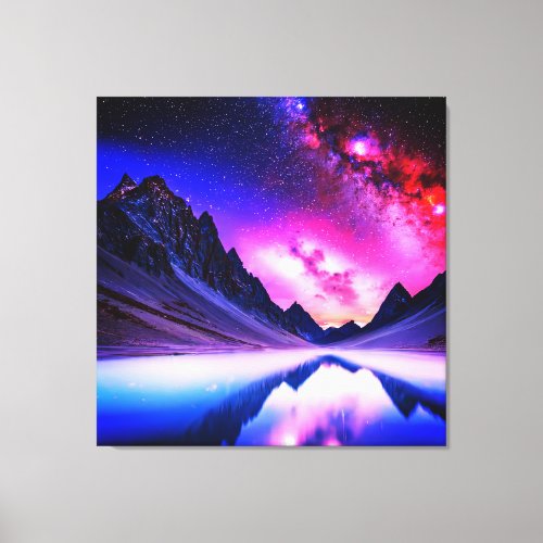 Galactic night distant planet landscape canvas print