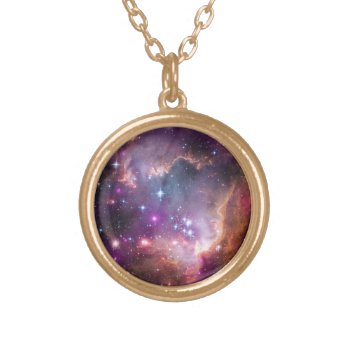 Galactic Outer Space Purple Gold Plated Necklace by cutencomfy at Zazzle