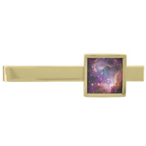 Galactic Outer Space Purple Nebulae Gold Finish Tie Bar