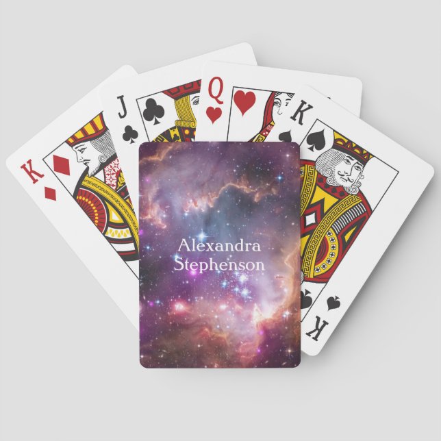 Galactic Outer Space Purple Personalized Poker Cards (Back)