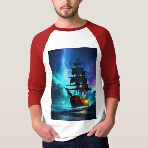 Galactic Pirates Sailing through Bioluminescent  T_Shirt