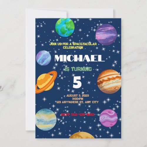 Galactic Planets Birthday Party  Invitation