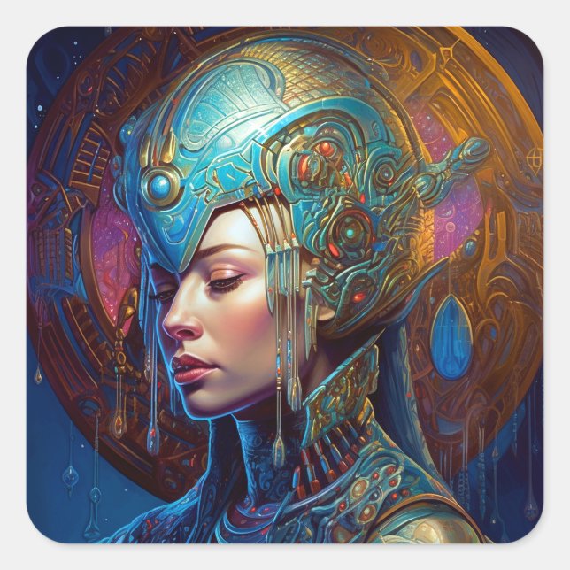 Galactic Queen Science Fiction Fantasy Art Square Sticker (Front)
