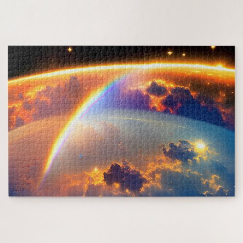 Galactic Rainbows Over Cloudy Earth Under Cosmos Jigsaw Puzzle