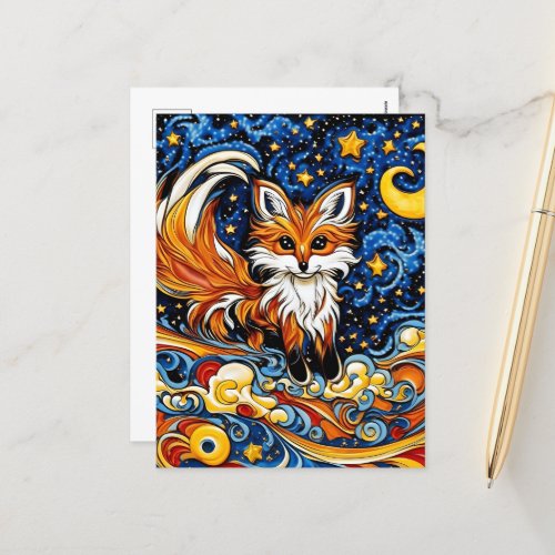 Galactic Red Fox Child Like Art Postcard