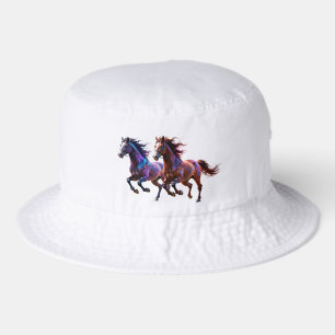 Galactic Running Neon Mystic Horses Pair Fantasy Bucket Hat