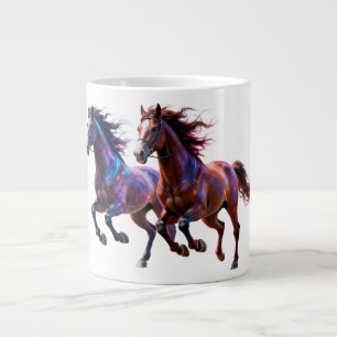 Galactic Running Neon Mystic Horses  Pair Fantasy  Giant Coffee Mug