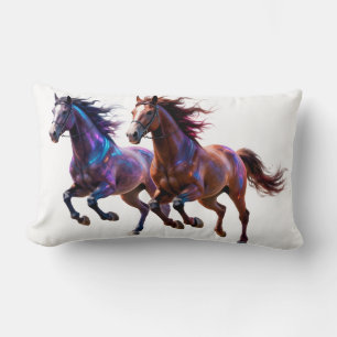 Galactic Running Neon Mystic Horses  Pair Fantasy  Lumbar Pillow