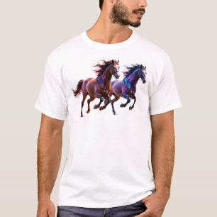Galactic Running Neon Mystic Horses Pair Fantasy T-Shirt