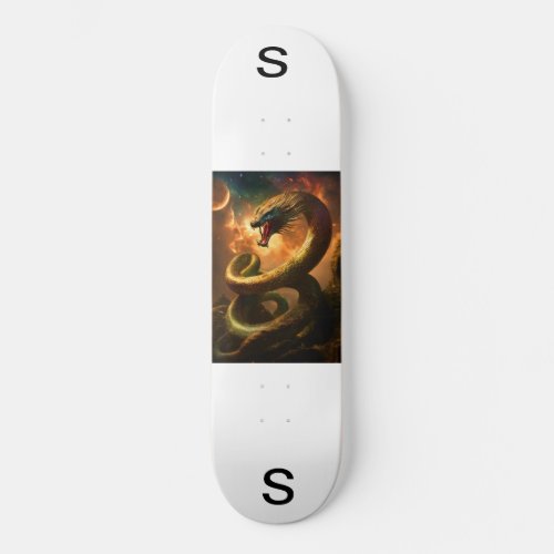 Galactic Serpent Skates Across the Cosmos Skateboard