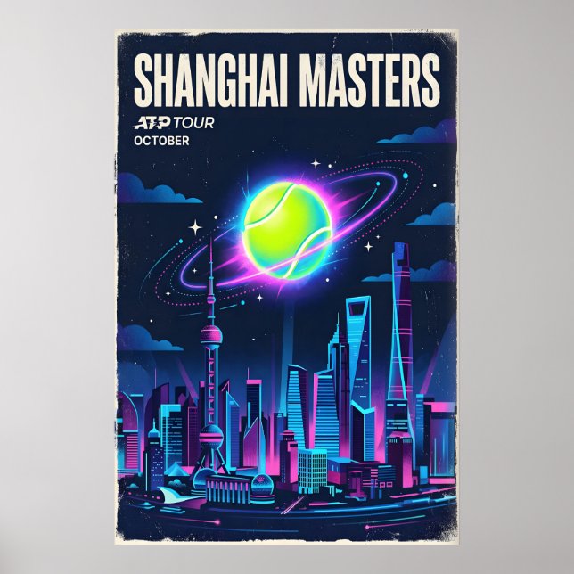 Galactic Smash Tennis Print, Neon Retro Sci-Fi Poster (Front)