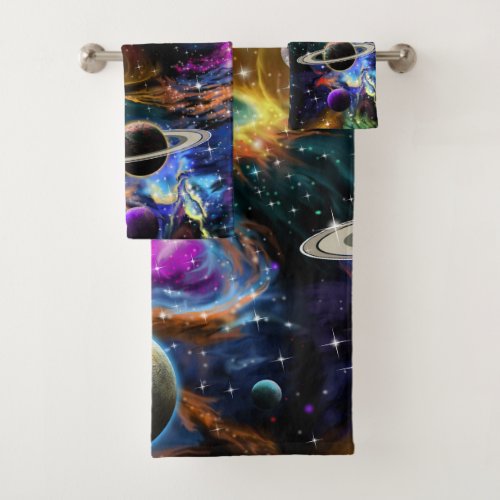 Galactic Space with Nebula and Planets Bath Towel Set