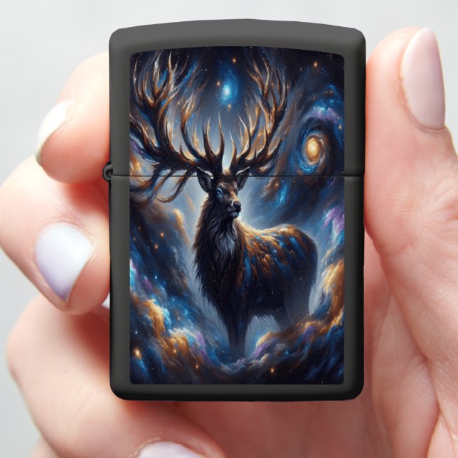 Galactic Spirit Deer in Cosmic Majesty Zippo Lighter (In Hand)