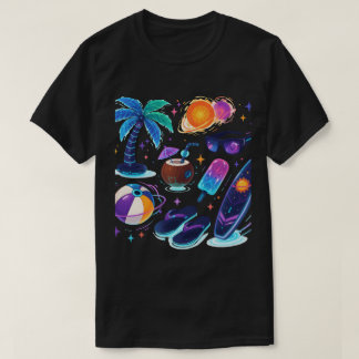 Galactic Summer Vibes T-Shirt – Futuristic Neon 