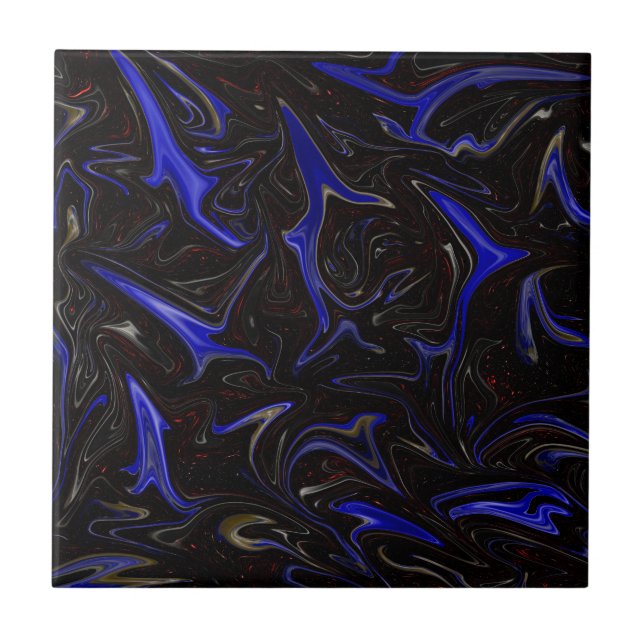 "Galactic Swirl: The Blue and Black Space Marble" Ceramic Tile (Front)