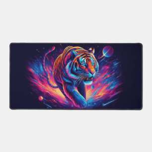 Galactic Tiger, Eye-Catching Neon Animals Desk Mat