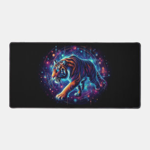 Galactic Tiger, Eye-Catching Neon Animals Desk Mat