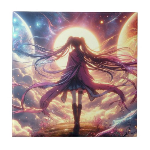 Galactic Twilight Whispers of the Cosmos Ceramic Tile