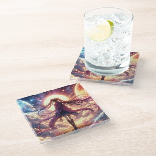 Galactic Twilight Whispers of the Cosmos Glass Coaster