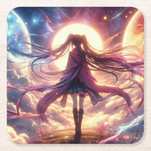 Galactic Twilight Whispers of the Cosmos Square Paper Coaster