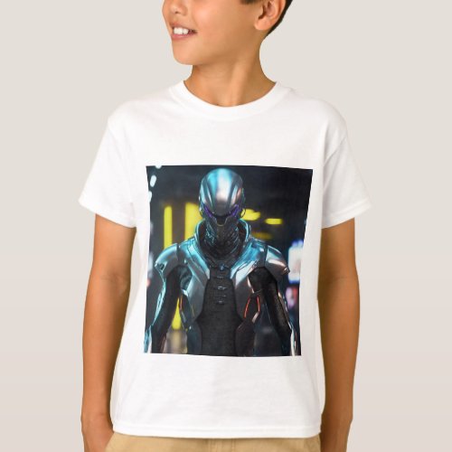  Galactic Warrior Tough Male Alien Printed Kids  T_Shirt