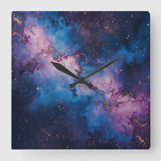 Galactic Whispers – Abstract Space Canvas Square Wall Clock (Front)