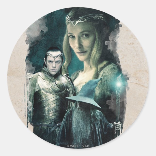 Galadriel, ELROND™, & Gandalf Graphic Classic Round Sticker (Front)