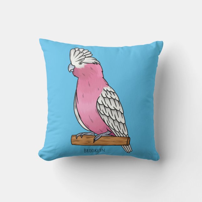 Galah bird cartoon illustration throw pillow (Front)