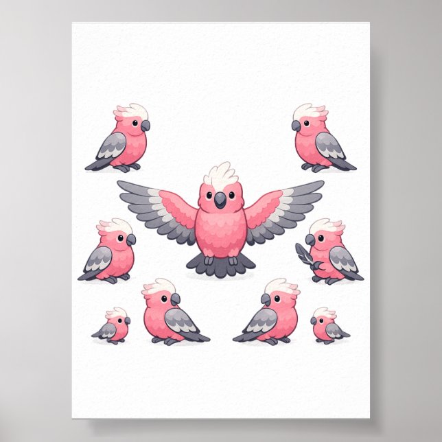 Galah Cockatoo Pattern Pink Parrot Funny Bird Poster (Front)