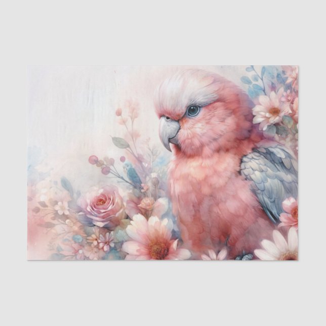 Galah Cockatoo Pink Floral Art Tissue Paper (Front)