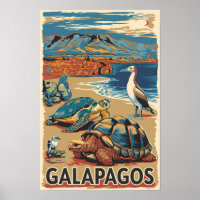 Galapagos Animals Travel Art Vintage