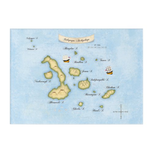 Galapagos Archipelago Illustrated Map with Ships Acrylic Print