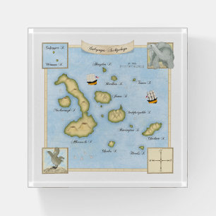 Galapagos Archipelago Map with Sailing Ships Paperweight