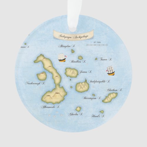 Galapagos Archipelago Nautical Map With Ships Ornament