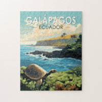 Galapagos Islands Giant Tortoise Travel Art Retro