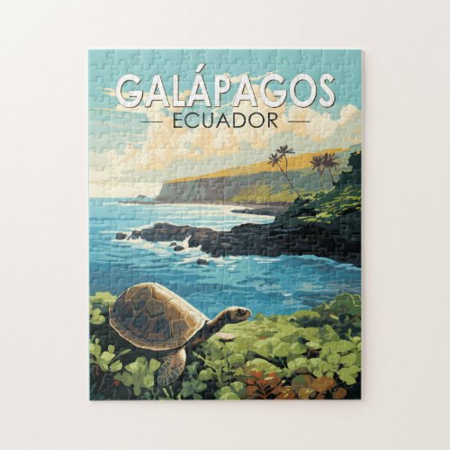 Galapagos Islands Giant Tortoise Travel Art Retro Jigsaw Puzzle