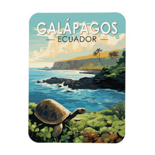 Galapagos Islands Giant Tortoise Travel Art Retro Magnet