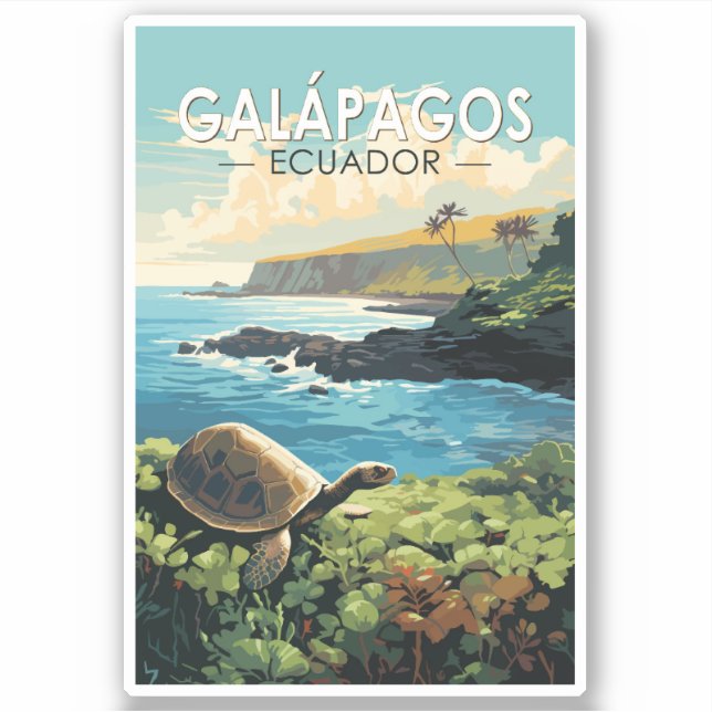 Galapagos Islands Giant Tortoise Travel Art Retro Sticker (Front)