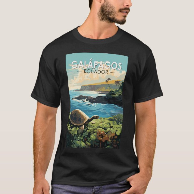 Galapagos Islands Giant Tortoise Travel Art T-Shirt (Front)
