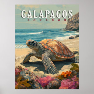 Galapagos Islands Giant Tortoise Travel  Poster