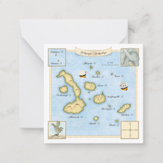 Galapagos Islands Map with Ornate Frame Note Card (Front)