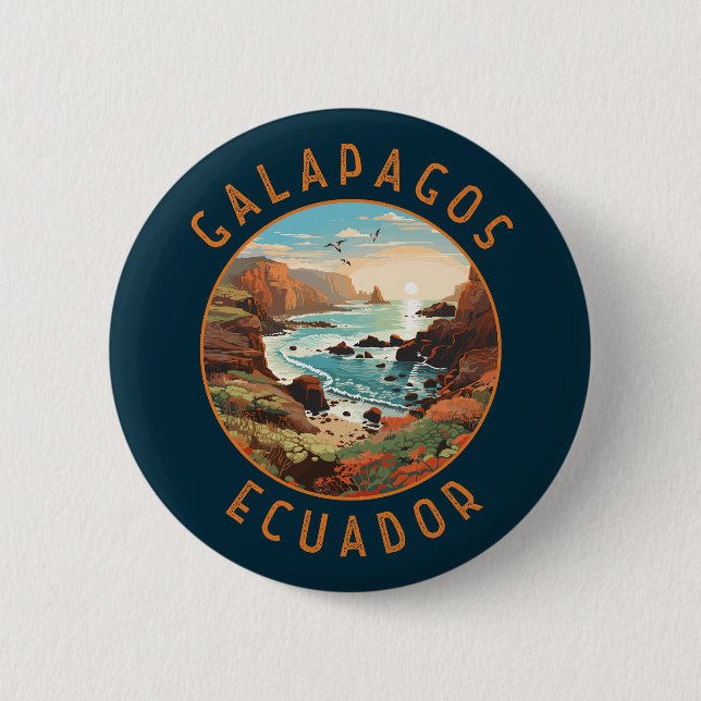 Galapagos Islands Retro Distressed Circle Button (Front)